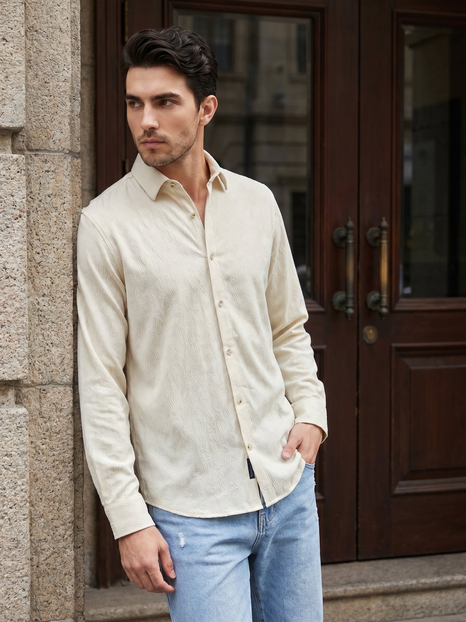DesiQlo Men Textured Men Regular Fit Shirts - Multicolo - RDSH_043Crea