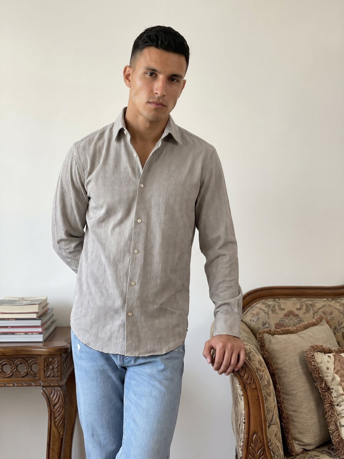 Men’s Textured Corduroy Woven Casual Shirt ( RDSH 043Grey )