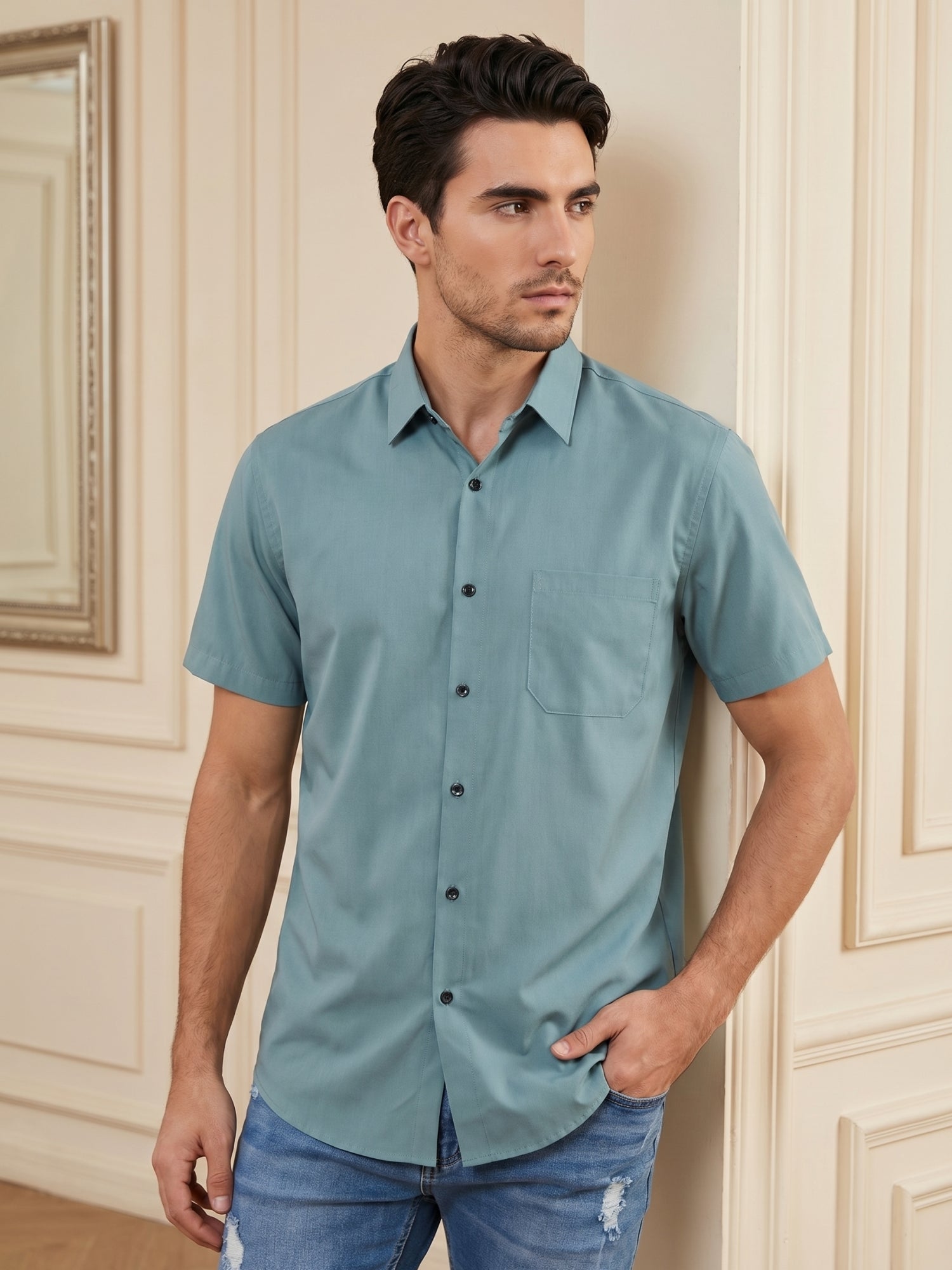 DesiQlo Men Solid Men Regular Fit Shirts - Multicolor - RDSH_754Aqua