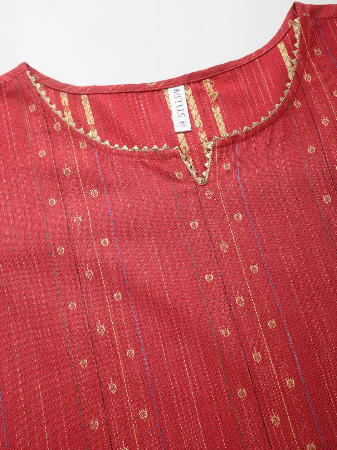 Women's Woven Red Cotton Kurta Pant Dupatta Set | Indian Set