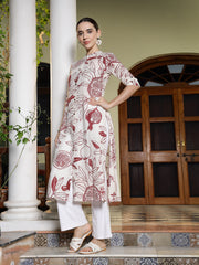 Stylum Women's Red Botanical Printed Rayon A-Line Kurta (REDRALLY)