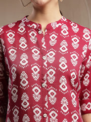 Stylum Women's Maroon Ikkat Printed Cotton A-line Kurta (REDSANTA)