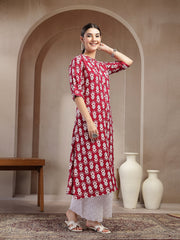 Stylum Women's Maroon Ikkat Printed Cotton A-line Kurta (REDSANTA)