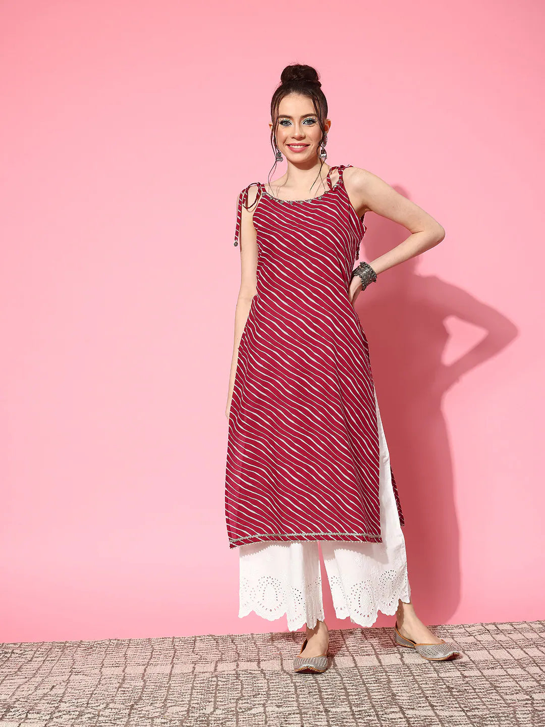 Lehariya Printed Kurta - Sleeveless Indian Kurtas for Women