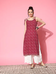 Women's Lehariya Printed Sleeveless Kurta-REDSURMA