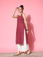 Women's Lehariya Printed Sleeveless Kurta-REDSURMA