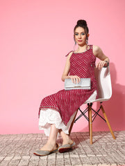 Women's Lehariya Printed Sleeveless Kurta-REDSURMA