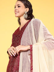 Wine Colour Poly Silk Gold Paste Printed Kurta Pant Set-AHKUDUPN-COMBO-373-FF