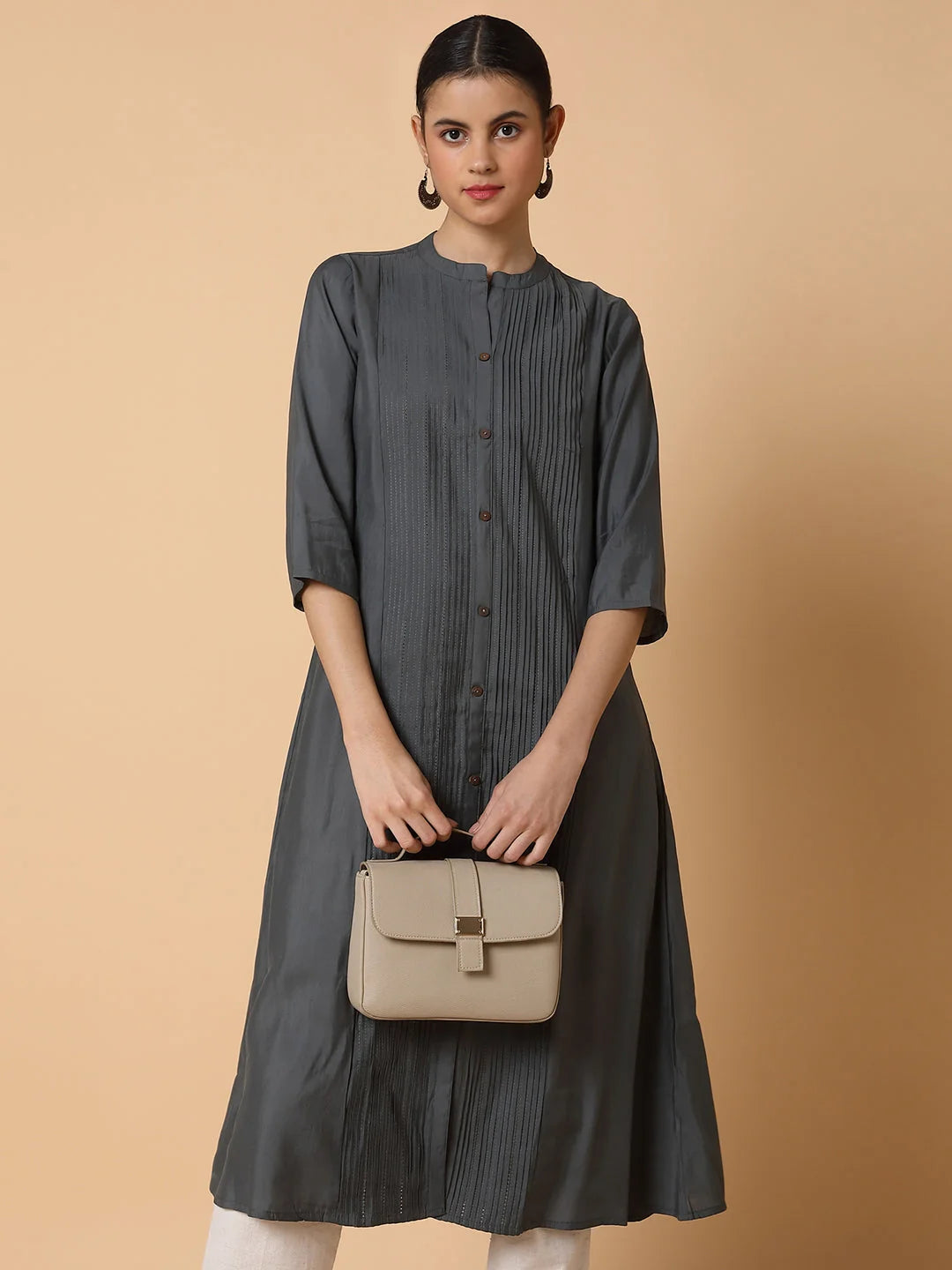 Women Solid Grey A Line Kurta-RF-2531-Grey