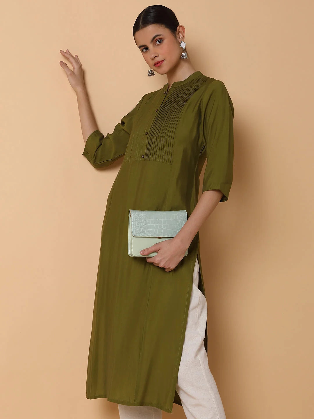Green Polyester Kurta - Stylish Indian Kurta for Women