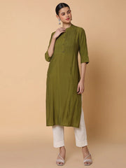 Women Solid Green Straight Kurta-RF-2562-Green