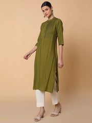 Women Solid Green Straight Kurta-RF-2562-Green