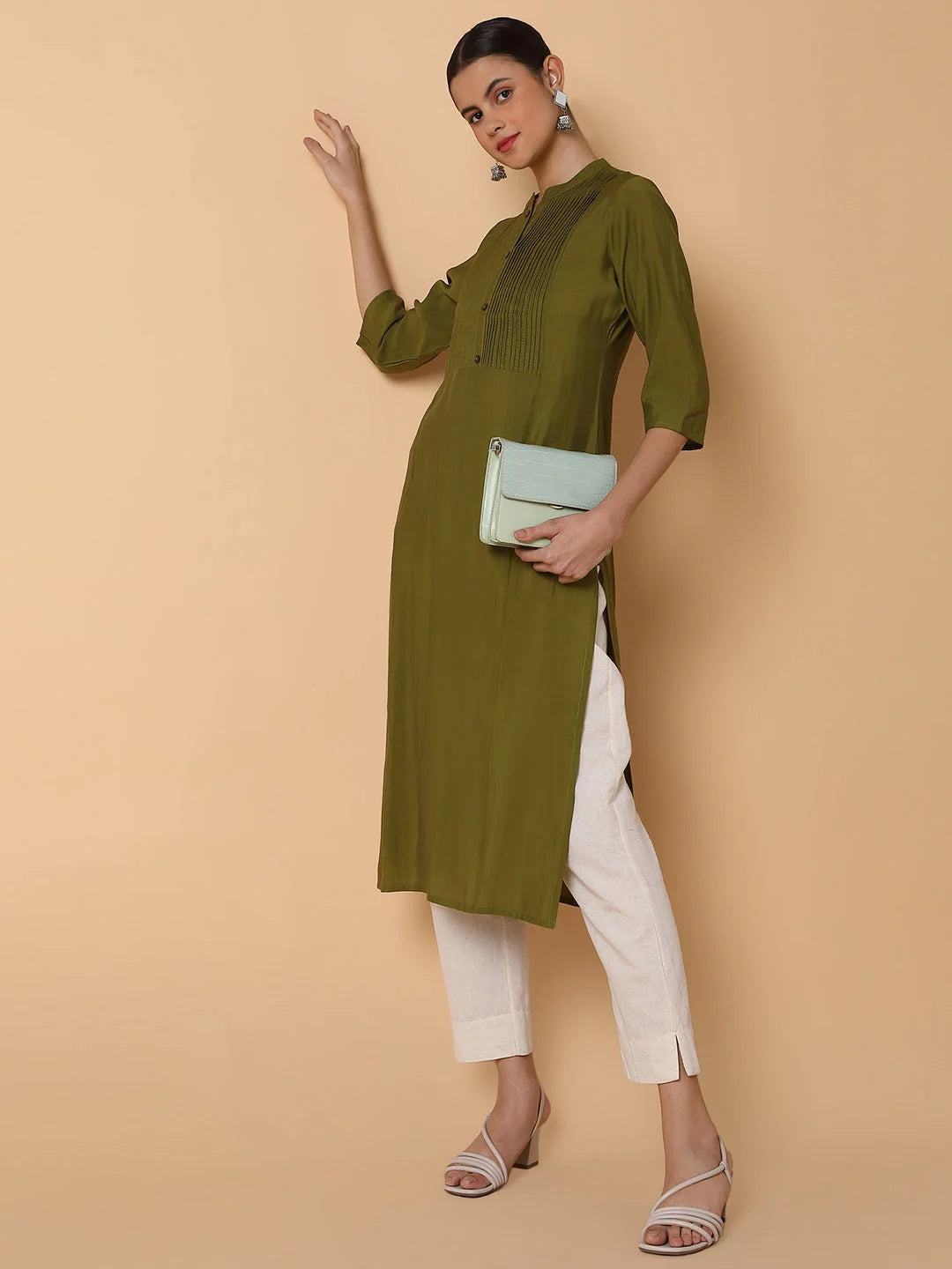Green Polyester Kurta - Stylish Indian Kurta for Women