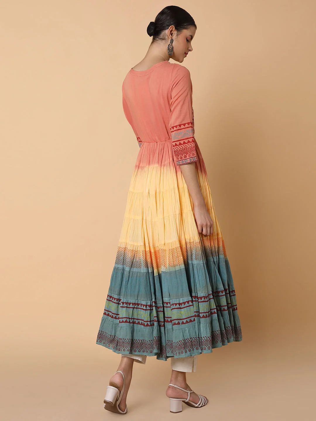 Floral Peach Cotton Anarkali Kurti | Women's Anarkali Dress
