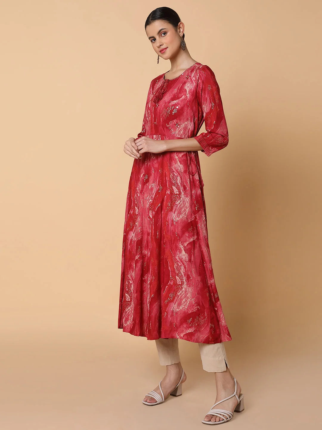 Abstract Pink Cotton Anarkali Kurta | Women's Anarkali Kurti