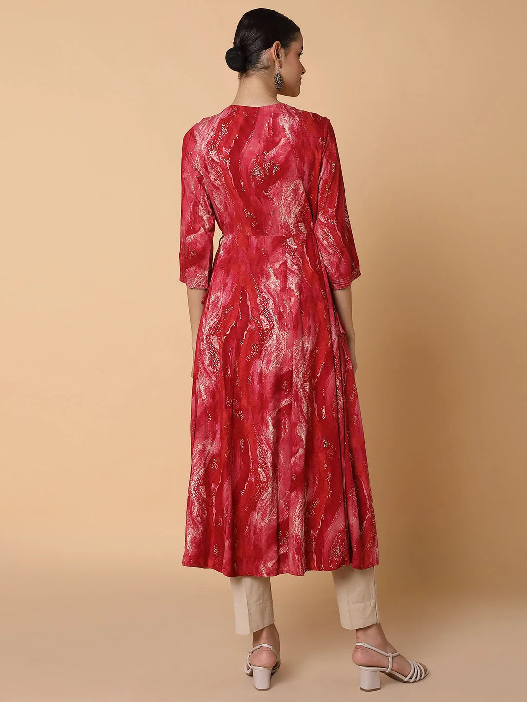 Abstract Pink Cotton Anarkali Kurta | Women's Anarkali Kurti