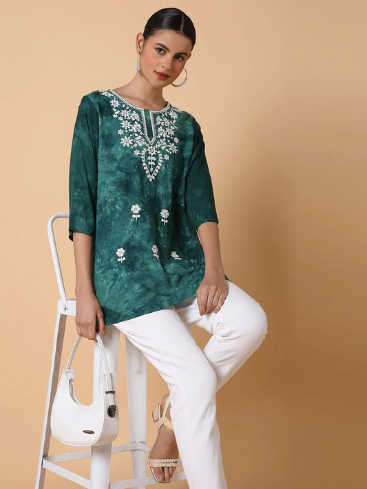 Women Floral Green Chikankari Kurti-RJF-056-Green 1080