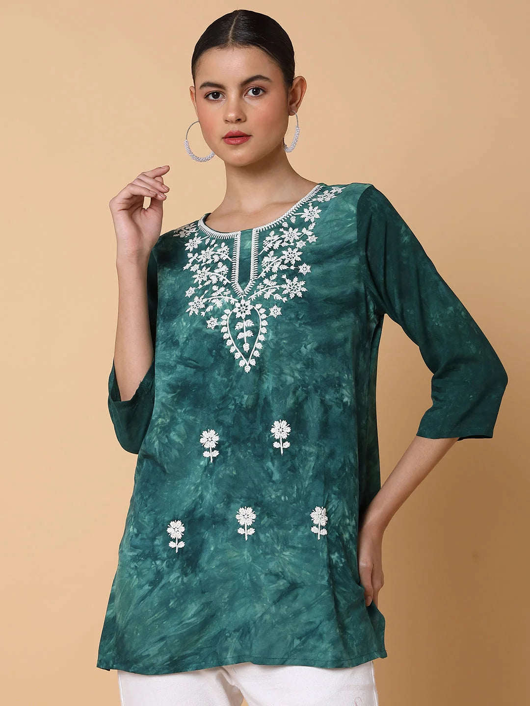 Floral Green Chikankari Kurti | Indian Kurta for Women