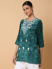 Women Floral Green Chikankari Kurti-RJF-056-Green