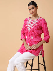 Women Floral Pink Chikankari Kurti-RJF-056-Pink