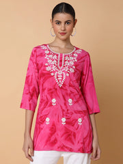 Women Floral Pink Chikankari Kurti-RJF-056-Pink