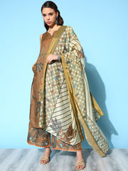 Brown Pure Cotton Blend Digital Printed Kurta Palazzo Set With Dupatta-AHKUDUPZ-COMBO-512-FF
