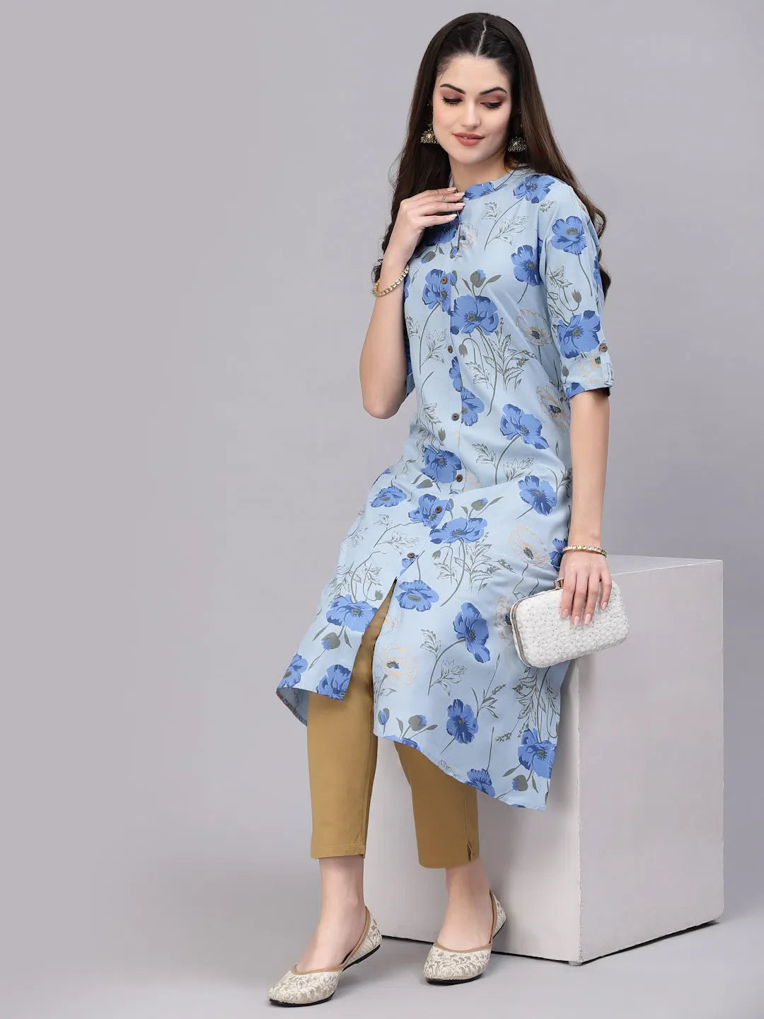 Floral Rayon Indian Kurta for Women - Stylish A-Line Kurtis
