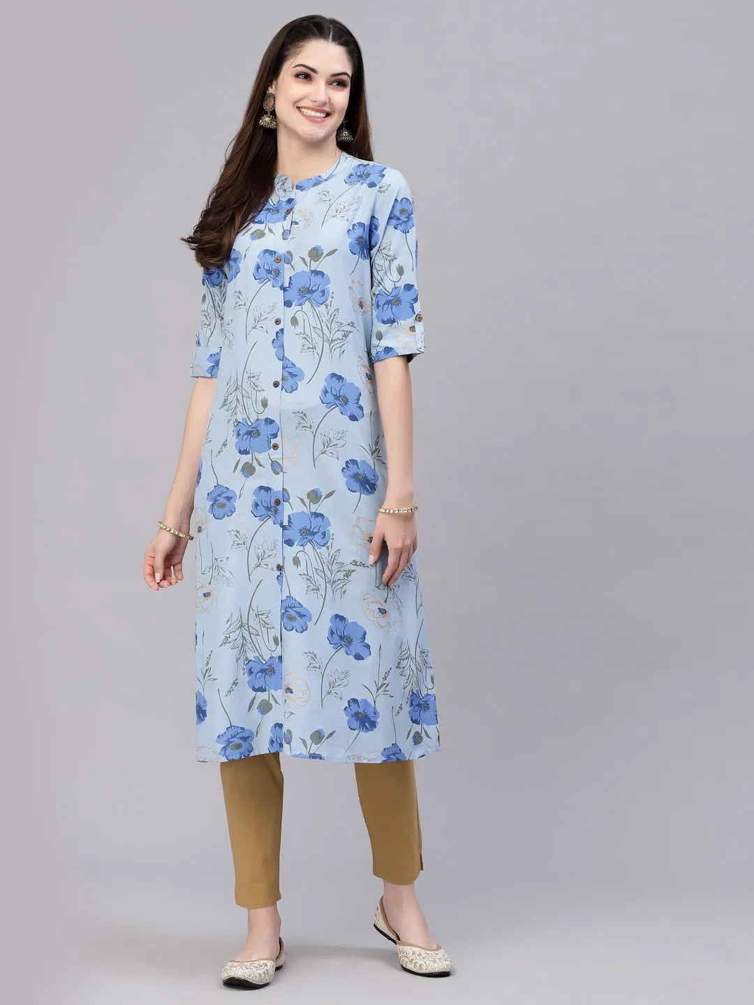 Floral Rayon Indian Kurta for Women - Stylish A-Line Kurtis