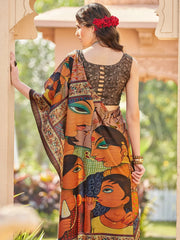 Women's Dola Yellow Printed Designer Saree With Blouse Piece-RAJWADI03F