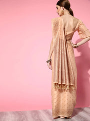 Women's Cotton Blend Cream Woven Design Celebrity Saree With Blouse Piece-3VMIKA3002