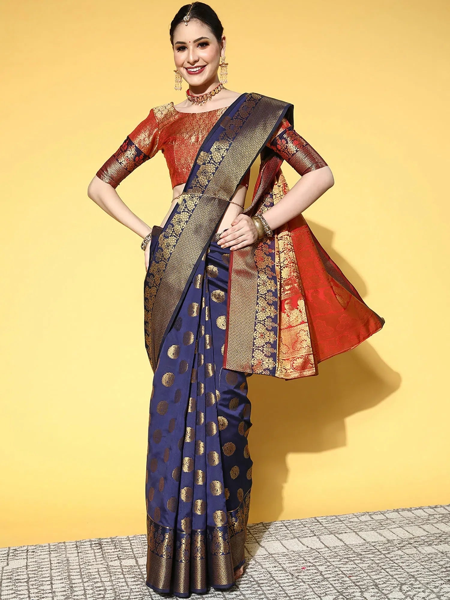 Navy Blue Woven Design Indian Saree - Designer Sarees India