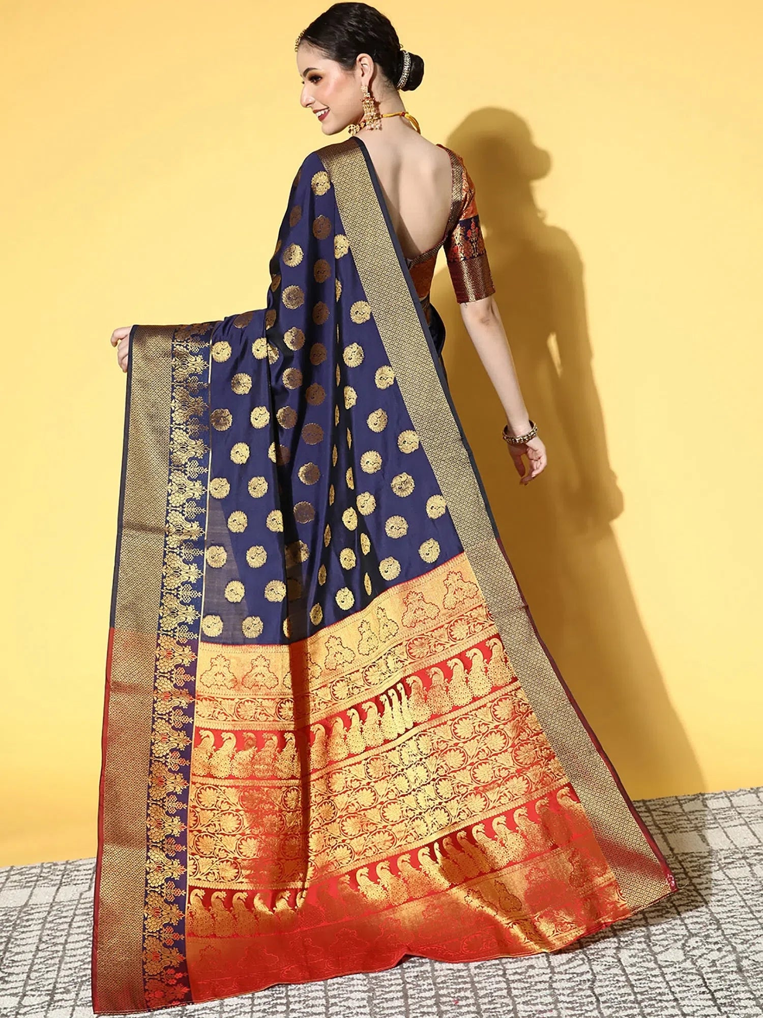 Navy Blue Woven Design Indian Saree - Designer Sarees India