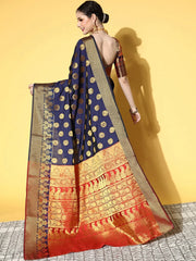 Women's Cotton Blend Grey Woven Design Designer Saree With Blouse Piece-VIHANA87204