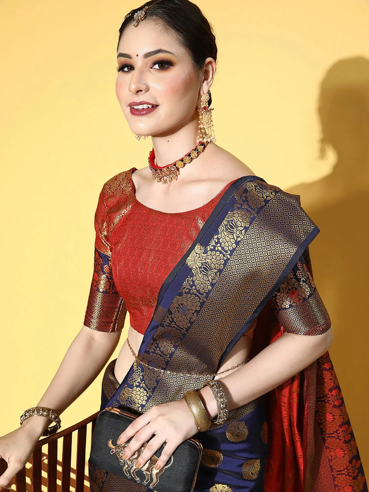 Women's Cotton Blend Grey Woven Design Designer Saree With Blouse Piece-VIHANA87204