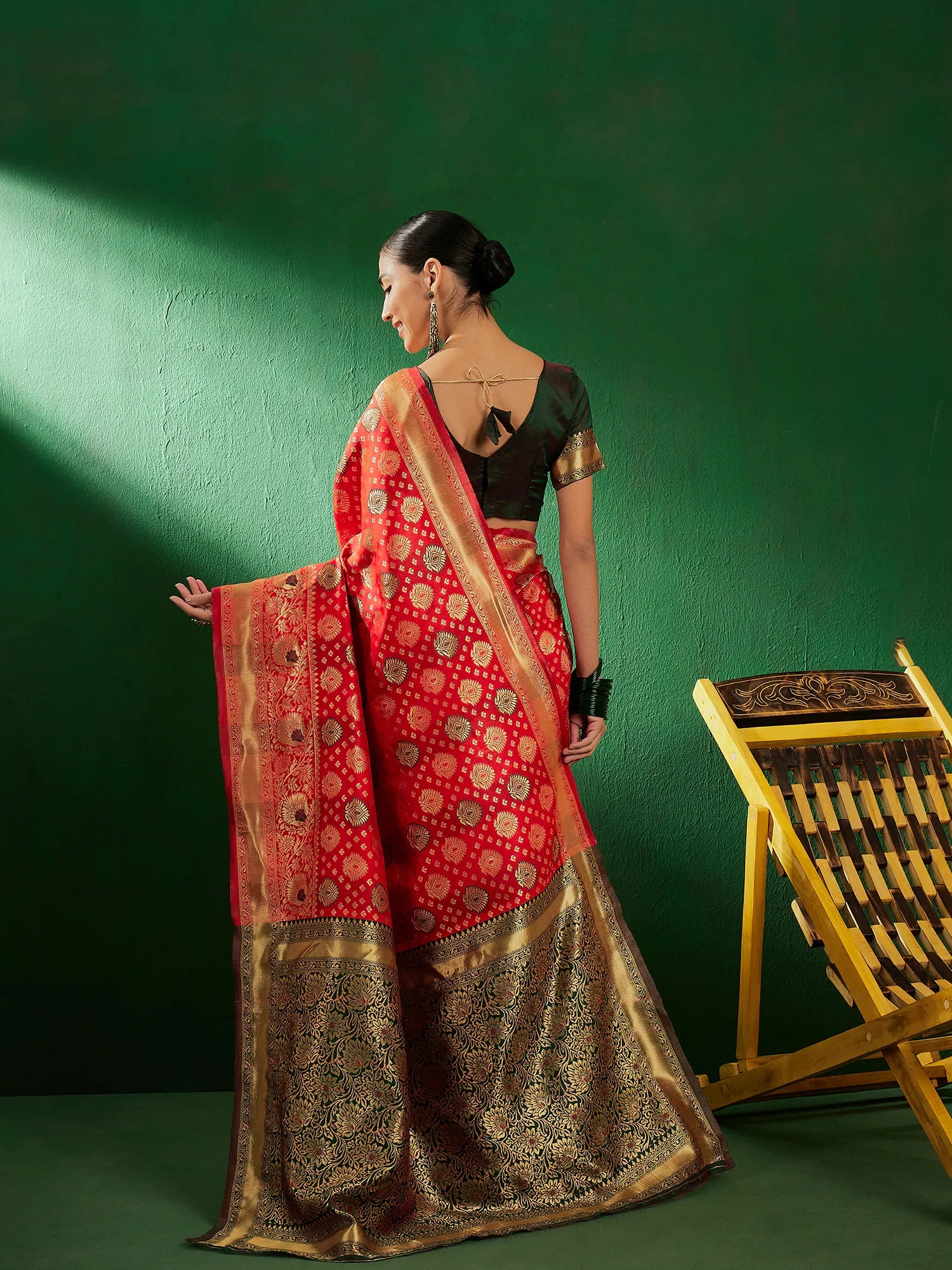 Red Woven Design Indian Sari - Polyester Saree for Women