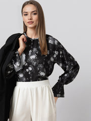 Rosah Women Black Round Neck Printed Smart Casual Top-RSTPCCFDP-5