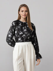 Rosah Women Black Round Neck Printed Smart Casual Top-RSTPCCFDP-5