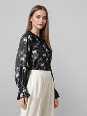 Rosah Women Black Round Neck Printed Smart Casual Top-RSTPCCFDP-5