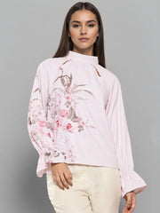 Rosah Women Light Pink High Neck Printed Smart Casual Top-RSTPPDSTDP-07