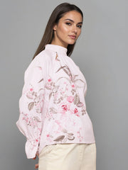 Rosah Women Light Pink High Neck Printed Smart Casual Top-RSTPPDSTDP-07