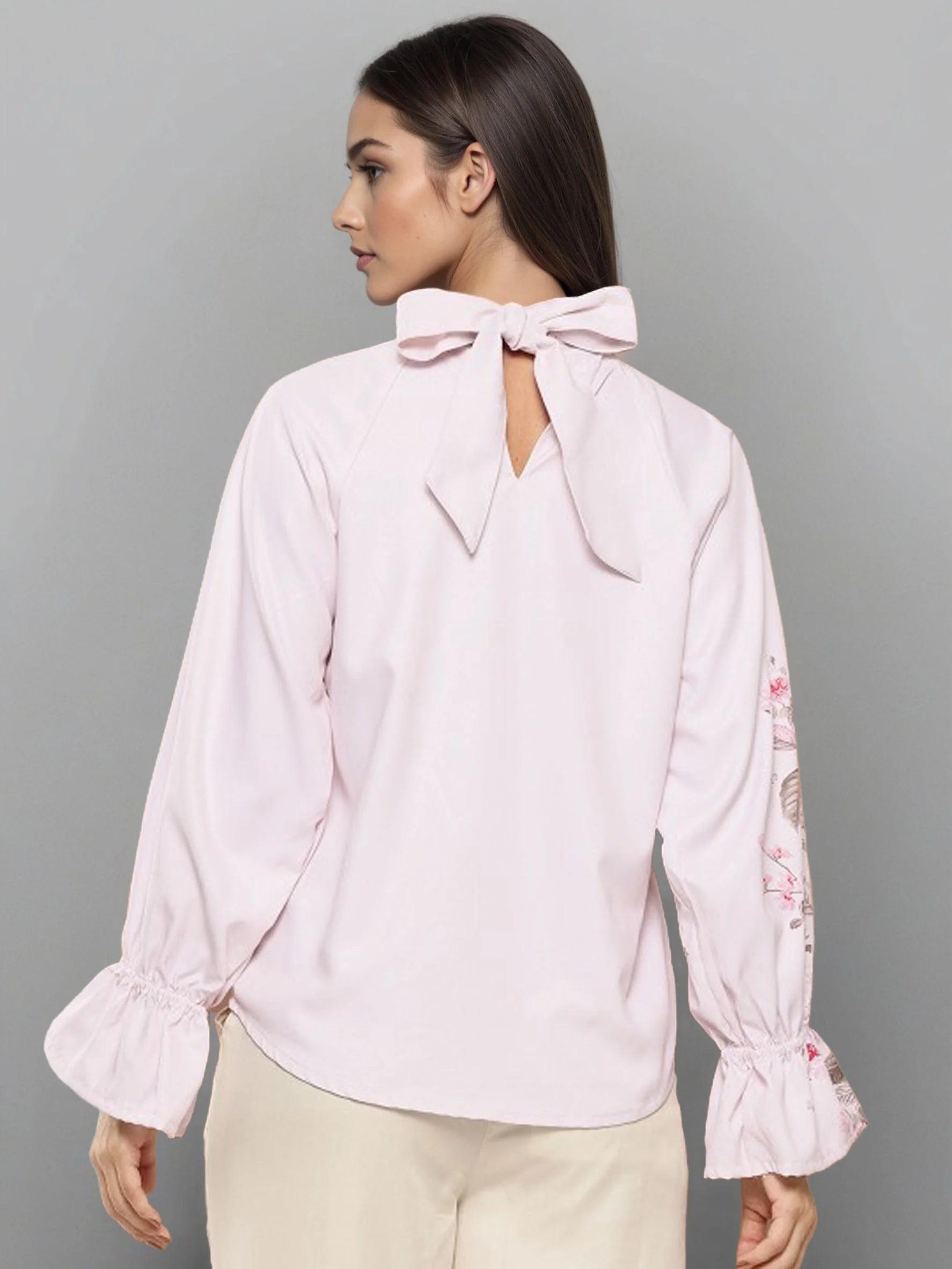 Rosah Women Light Pink High Neck Printed Smart Casual Top-RSTPPDSTDP-07