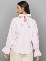 Rosah Women Light Pink High Neck Printed Smart Casual Top-RSTPPDSTDP-07