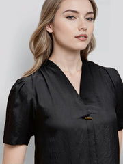 Rosah Women Black V-Neck Dyed Smart Casual Top-RSTPPDSTDY-01