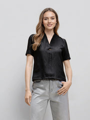 Rosah Women Black V-Neck Dyed Smart Casual Top-RSTPPDSTDY-01
