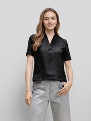 Rosah Women Black V-Neck Dyed Smart Casual Top-RSTPPDSTDY-01