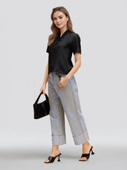 Rosah Women Black V-Neck Dyed Smart Casual Top-RSTPPDSTDY-01