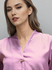 Rosah Women Pink V-Neck Dyed Smart Casual Top-RSTPPDSTDY-02