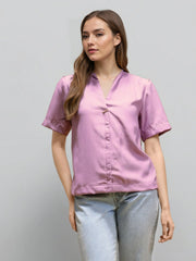 Rosah Women Pink V-Neck Dyed Smart Casual Top-RSTPPDSTDY-02