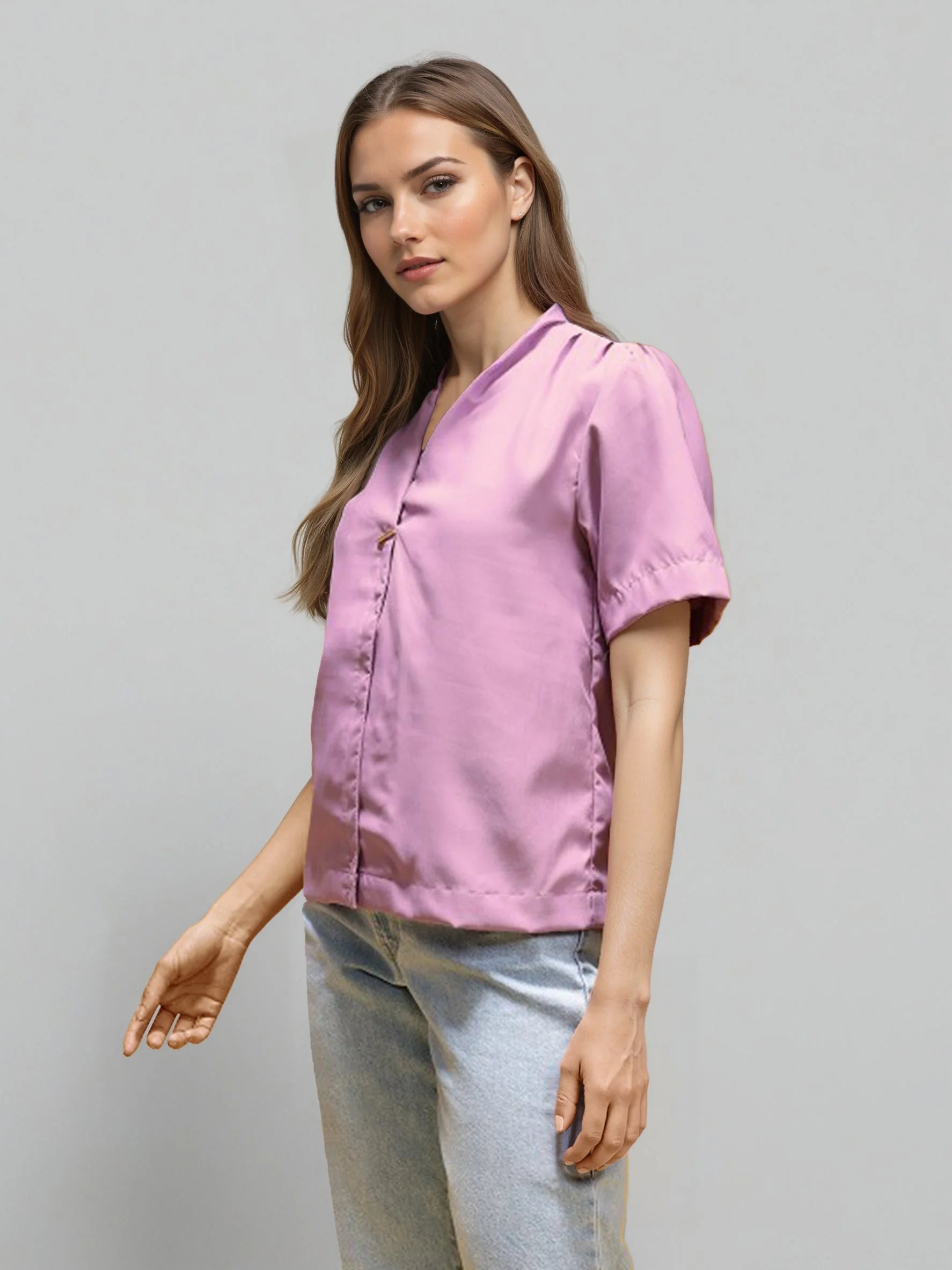 Rosah Women Pink V-Neck Dyed Smart Casual Top-RSTPPDSTDY-02