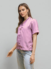 Rosah Women Pink V-Neck Dyed Smart Casual Top-RSTPPDSTDY-02
